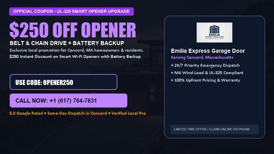 Emilia Express Garage Door $250 OFF Premium LiftMaster Opener Installation in Concord, MA