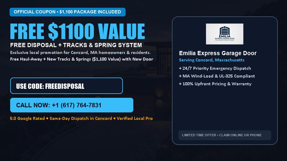 Emilia Express Garage Door FREE Haul-Away & Heavy-Duty Tracks with New Door in Concord, MA